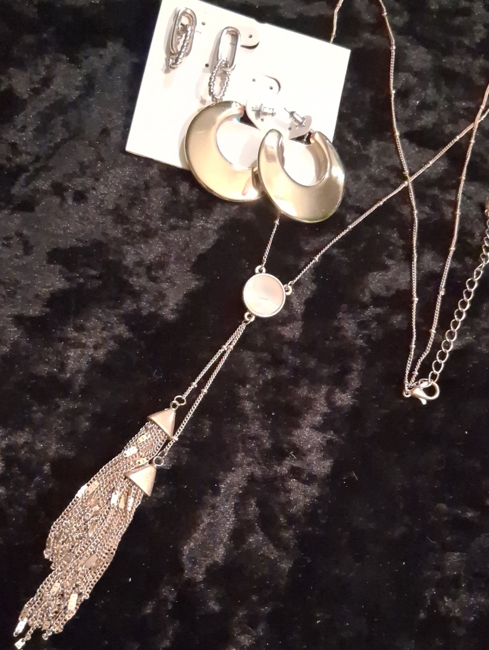 Banana Republic Gold-Tone Tassel Pendant Mop Necklace and Hoop Earrings